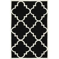 Dhurrie Tobias Geometrikus Marokkói Gyapjú Terület Szőnyeg, Fekete Elefántcsont, 4 '6'