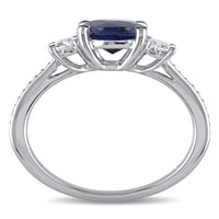 2- Carat T.G.W. Diffused Sapphire és Carat T.W. Gyémánt 14KT fehérarany 3-kő eljegyzési gyűrű
