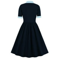 Női Rövid ujjú Csokornyakkendő alap ruha szilárd sima a-line Swing gombok 1950-es évek Audrey Hepburn Vintage ruha