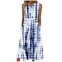 Női ruhák nyári alkalmi ruha virágos V-nyakú ujjatlan A-vonalú ruha közepes hosszúságú laza ruhák Kék XL