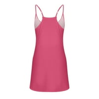 Edzés ruhák rövidnadrág Női zsebbel szilárd V nyakú ruha ujjatlan Spagetti heveder Mini ruha forró rózsaszín L