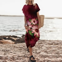 Női nyári divat szexi Split nyári Rövid ujjú Nyomtatott Maxi ruha strand ruha