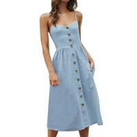 Női ruhák nyári ujjatlan nap Kerek nyakú tartály strand hinta vékony Midi alkalmi ruha Kék XL