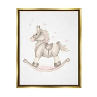 Stupell Industries rózsaszín rocking ló gyerekek óvodai játék illusztráció grafikus fémes arany úszó keretes vászon