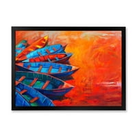 Hajók meleg naplemente alatt, a vízen nyugszik V keretes festmény vászon art nyomtatás