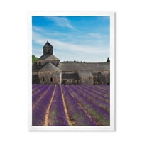 Designart 'Abbey With Lavender Field In France' Parasztház Keretezett Művészeti Nyomtatás