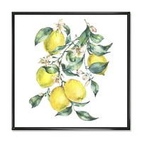 Designart 'levelek és sárga citrom ága I' Trópusi keretes vászon fali művészet nyomtatás