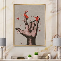 DesignArt 'Szeretlek kézjel romantikus párral' Modern keretes vászon fali művészet nyomtatás