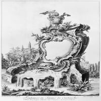Bábel: Szökőkút. Nfountain Egy Kartus Formájában. Metszet: Pierre Edm_ Babel, 1735-75. Poszter nyomtatás