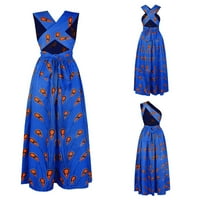 Clearance nyári ruhák Női Off-the-váll nyomtatott Maxi boka hossza alkalmi rövid ujjú ruha kék S