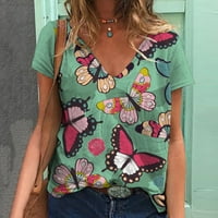 Aranyos Női felsők kiment Divat okozati V nyak nyomtatás blúz rövid ujjú póló nyári felsők Zöld XL