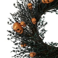 Fekete és narancssárga koponyák és pókok Halloween Twig koszorú nem világít