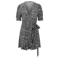 Miayilima Fekete XL alkalmi ruhák nőknek nyári ruha ruha Rövid ujjú V-nyakú Virágmintás elegáns ruha A-Line Flowy Party
