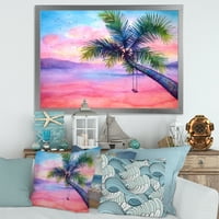 Designart 'Vivid Sunset Landscape Swing and Palm' tengeri és parti keretes művészeti nyomtatás