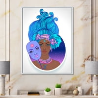 Designart 'Afro American Girl Portréja kék hajjal II' Modern keretes vászon fali művészet nyomtatás