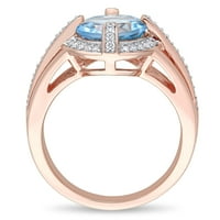 Miabella női karátos T.G.W. Sky Blue Topaz & Carat T.W. Gyémánt 14KT rózsa arany halo gyűrű