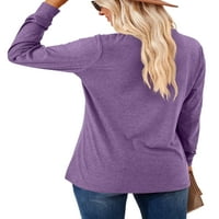 Niuer Női felsők Hosszú ujjú póló V nyakú tunika blúz laza pulóver egyszínű póló lila 2XL
