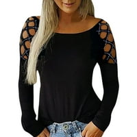 KaLI_store Graphic női pulóverek Női alap Hosszú ujjú Legénység nyakú pólók Slim Fit Réteg Felső Fekete, S