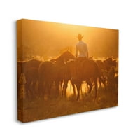 Stupell Industries Warm Sunlit Cowboy lovaglás vidéki ranch fotógaléria csomagolt vászon nyomtatott fali művészet,