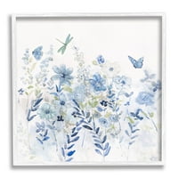 Finom kék virágkert botanikus és virágos grafikus művészet fehér keretes művészeti nyomtatási fal művészet