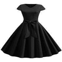 Noilla női nyári strand Sundress Egyszínű a vonal Swing ruhák rövid ujjú nyaralás Midi ruha Fekete XL