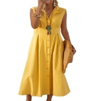 Rejlun női nyári strand Sundress egyszínű ing ruhák hajtóka Hosszú ruha Bohém Laza fél sárga 2XL