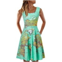 Alkalmi koktél ruhák nőknek Plusz méretű ujjatlan tartály ruhák Crewneck nyári Térkép nyomtatás Beach Green XL