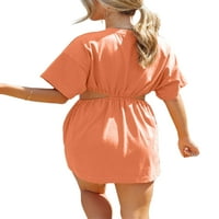 Rejlun női nyári Sundress egyszínű póló ruha hinta rövid Mini ruhák sima egyszerű strand Narancs XL