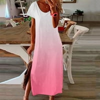 Női ruhák Női kerek nyakú Rövid ujjú nyomtatás Napi Alkalmi Vintage Bohém Maxi ruha Női alkalmi ruha Rózsaszín + L