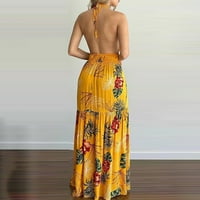 Sayhi Női Térdig érő ruhák trópusi strand ruha Hát nélküli ujjatlan nők Maxi kötőfék nyomtatási Ruha Női