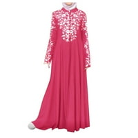 Miayilima Maxi ruhák Női legénység nyak Hosszú ujjú ruha Kaftan Arab Jilbab Abaya Csipke varrás Maxi ruha