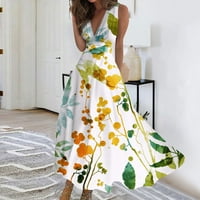 GDfun női nyári V nyakú márvány nyomtatás hosszú ruha ujjatlan Maxi ruha női ruha