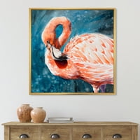 Designart 'rózsaszín flamingók szeretik a madarakat kék vízben ii' parasztház keretes vászon fal art nyomtatás