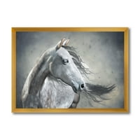 Designart 'A vad ló fekete -fehér portréja' parasztház keretes művészeti nyomtatás